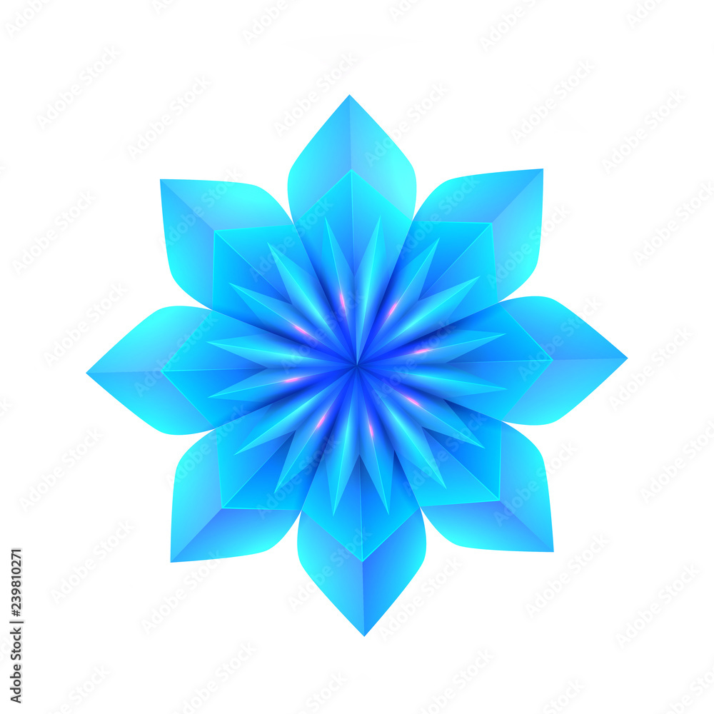 3d illustration of a blue origami snowflake. The object is separate from the background. Vector element for cards, cards and your design. 3d illustration of a blue origami snowflake. The object is separate from the background. Vector element for cards, cards and your design.
