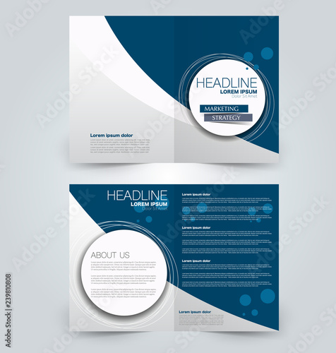 Fold brochure template. Flyer background design. Magazine or book cover, business report, advertisement pamphlet. Blue color.