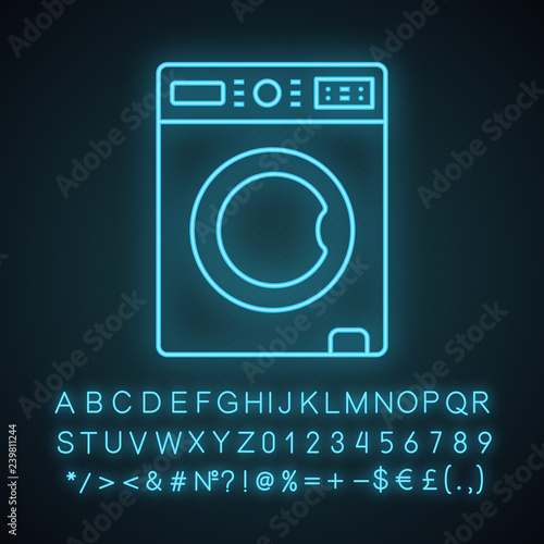 Washing machine neon light icon