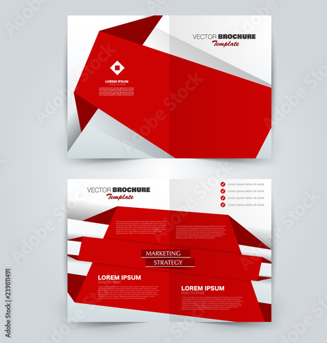 Fold brochure template. Flyer background design. Magazine or book cover, business report, advertisement pamphlet. Red color. Vector illustration.