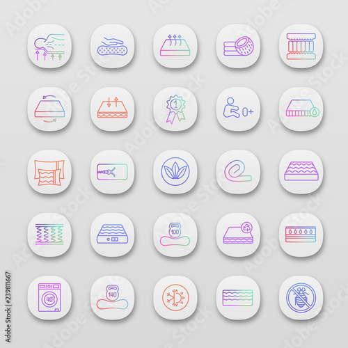 Orthopedic mattress app icons set