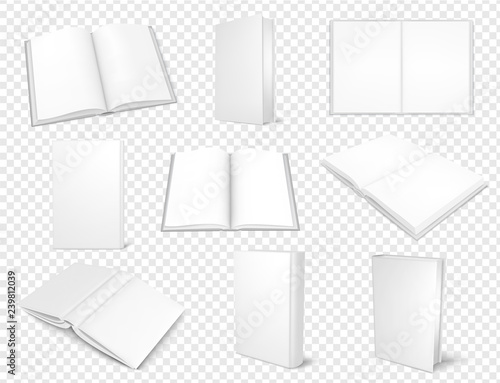 Set of mockup books close and open, template for design.