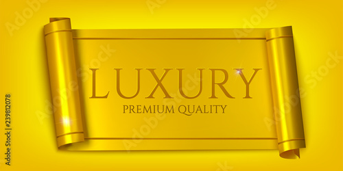 Luxury horizontal banners, realistic golden scroll isolated on golden background.