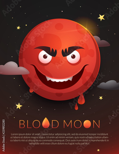 Blood Moon poster, Lunar Eclipse July 27 2018, astronomical phenomenon.