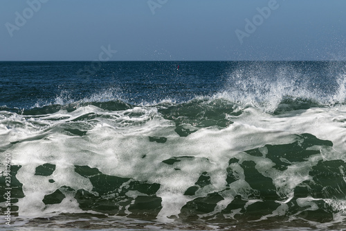 Splashing Atlantic ocean wave  Nazare  Portugal.