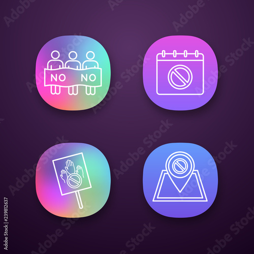 Protest action app icons set