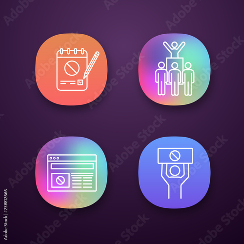Protest action app icons set