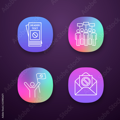 Protest action app icons set