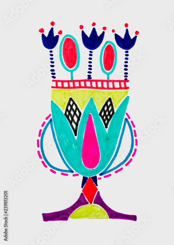 marker sketch drawing of egyptian decoration lotus flower