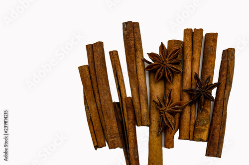 sticks of cinnamon star anise Brown isolate on a white background close-up photo