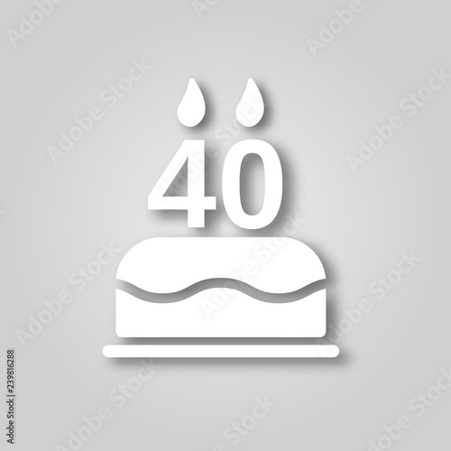Birthday cake with candles in the form of the number 40 figure cut out of paper icon. Happy Birthday concept symbol design. Stock - Vector illustration can be used for web.