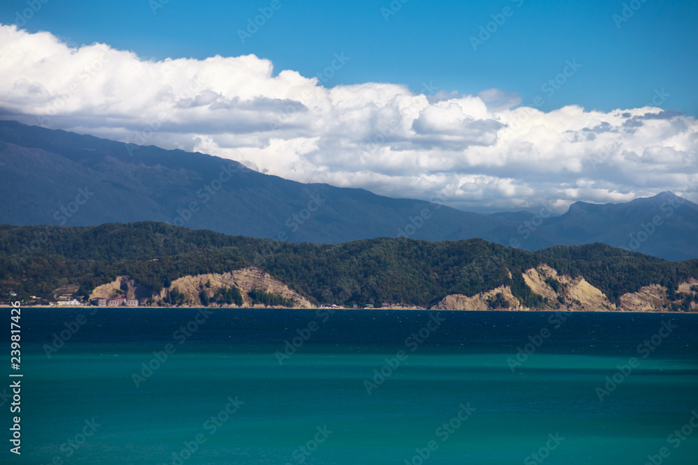 Blue and green sea, distant mountains covered with forests, the legendary ancient Greek Kolkhiida.