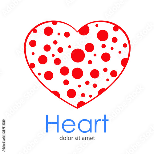 Logotipo Heart con círculos en corazón en espacio negativo con borde lineal en color rojo