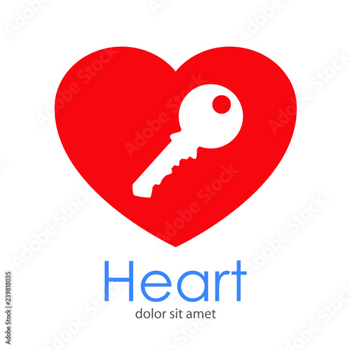 Logotipo con texto Heart con corazón con llave en espacio negativo en color rojo