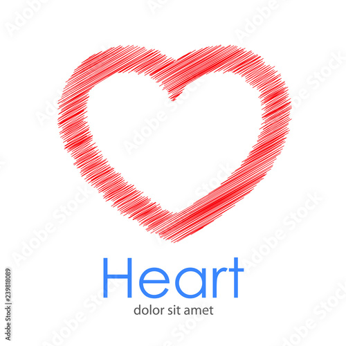 Logotipo con texto Heart con corazón lineal con garabatos en color rojo