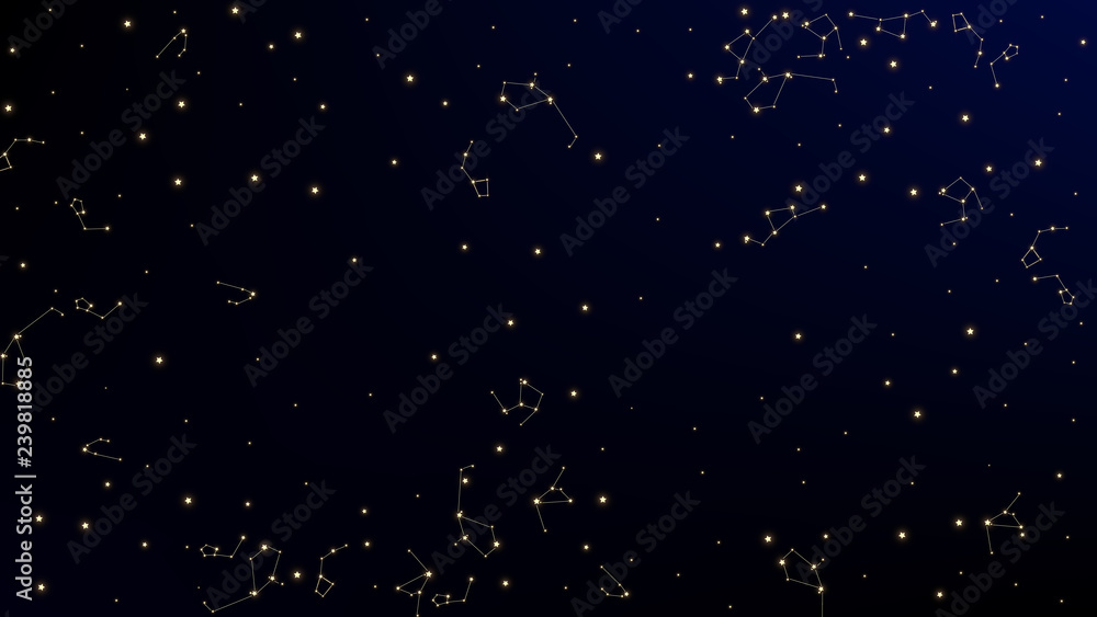 Obraz premium Mapa konstelacji. Piękne kosmiczne niebo z wieloma gwiazdami. Wydruk astronomiczny. Wzór ciemnej galaktyki. Tło Wektor Drogi Mlecznej.