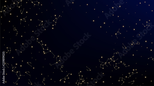 Constellation Map. Gradient Blue Galaxy Pattern. Beautiful Cosmic Sky with Many Stars.     Astronomical Print. Vector Stars in Space Background.