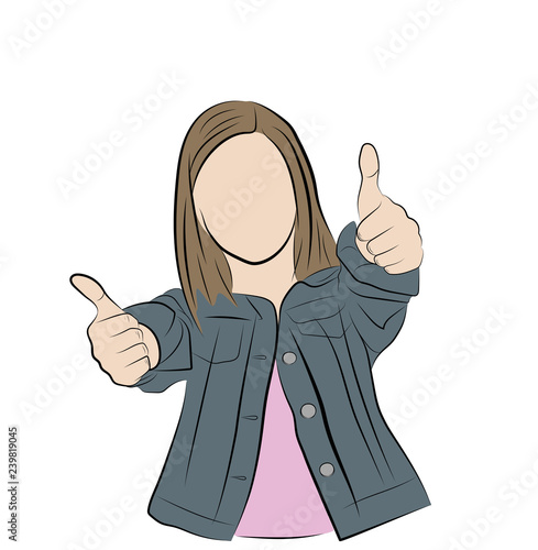 Successful woman holding her thumb up. vector illustration.