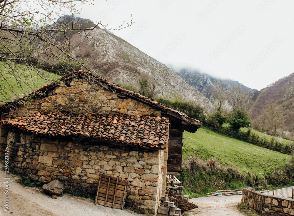 casas de piedra antiguas en un pequeño pueblo rural en la sierra Stock  Photo | Adobe Stock