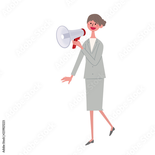  拡声器　持つ　女性　大声　クチコミ　セール　イラスト