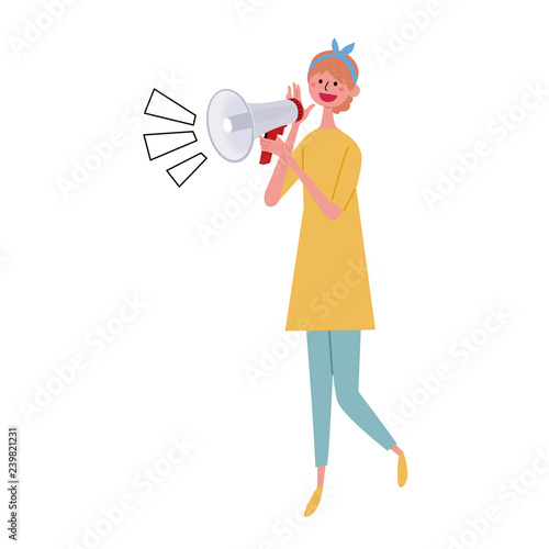  拡声器　持つ　女性　大声　クチコミ　セール　イラスト