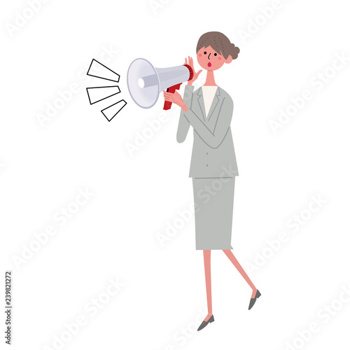 拡声器　持つ　女性　大声　クチコミ　セール　イラスト