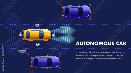 Autonomus Car Illustration. Vector Landing Page.