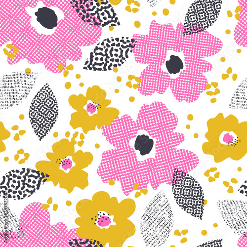 seamless pattern with flowers and leaves