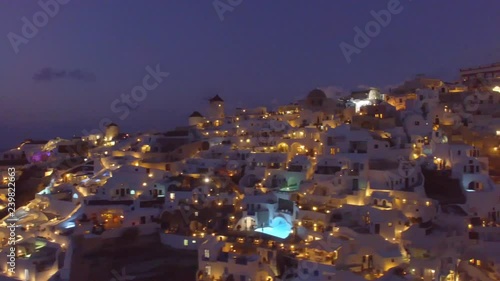 4K Drone Shot Of Santorini night