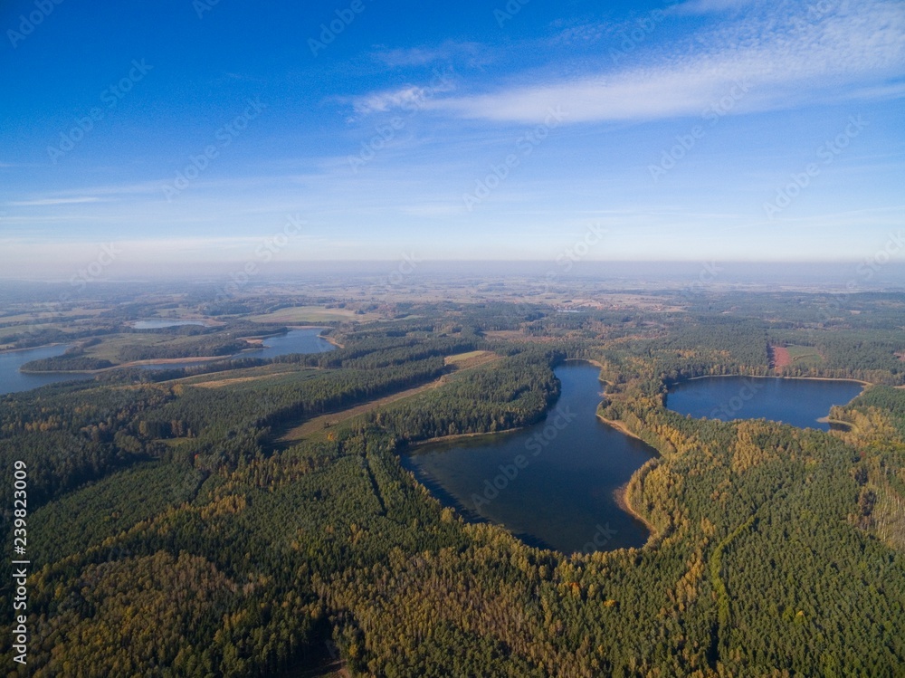 Obraz premium Aerial view of beautiful landscape of Mazury region - Krzywa Kuta Lake, Poland