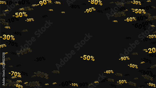 Percent Sings on Dark Background. Black Poster with Silver Percent Sings and Snowflakes. Vector Discount Sale Background.