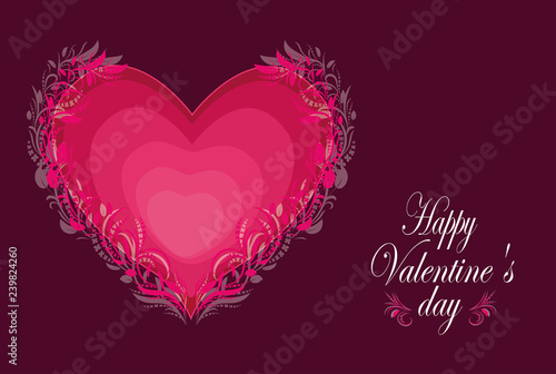 Happy Valentines day. Love. Heart on pink background . vector.