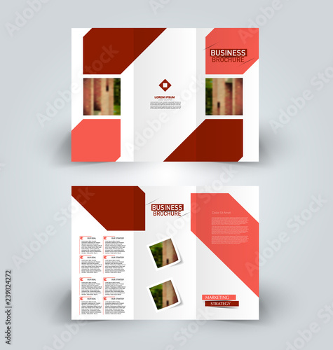 Brochure template. Business trifold flyer. Creative design trend for professional corporate style. Vector illustration. Orange and red color.