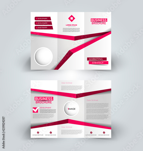 Brochure template. Business trifold flyer.  Creative design trend for professional corporate style. Vector illustration. Pink and red color.