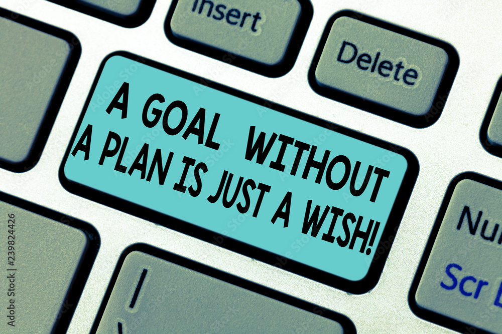 Handwriting text A Goal Without A Plan Is Just A Wish. Concept meaning Make strategies to reach objectives Keyboard key Intention to create computer message pressing keypad idea Handwriting text A Goal Without A Plan Is Just A Wish. Concept meaning Make strategies to reach objectives Keyboard key Intention to create computer message pressing keypad idea