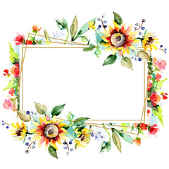 Bouquet watercolor background illustration set. Watercolour isolated. Floral flower. Frame border ornament square.