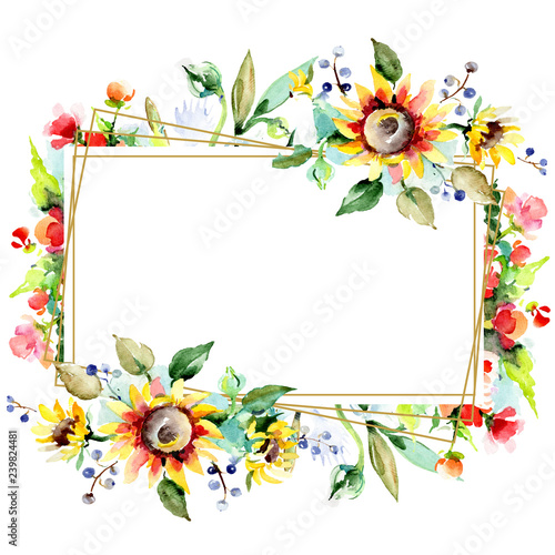 Bouquet watercolor background illustration set. Watercolour isolated. Floral flower. Frame border ornament square.