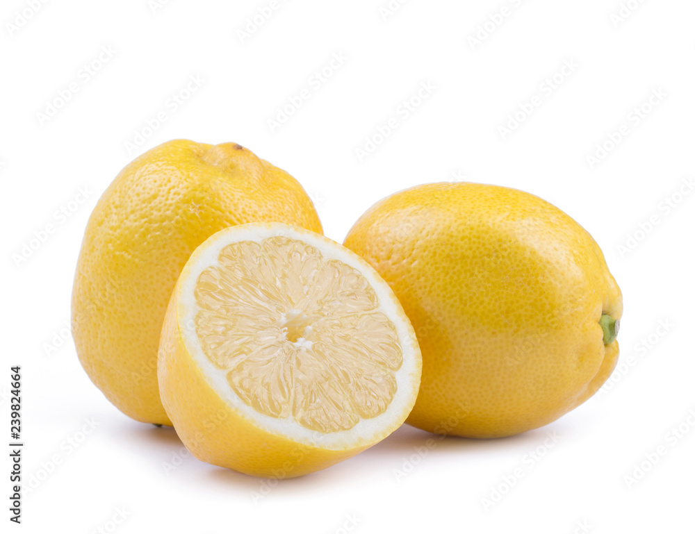yellow lemon citrus fruit with lemon fruit half isolated on white background with clipping path yellow lemon citrus fruit with lemon fruit half isolated on white background with clipping path