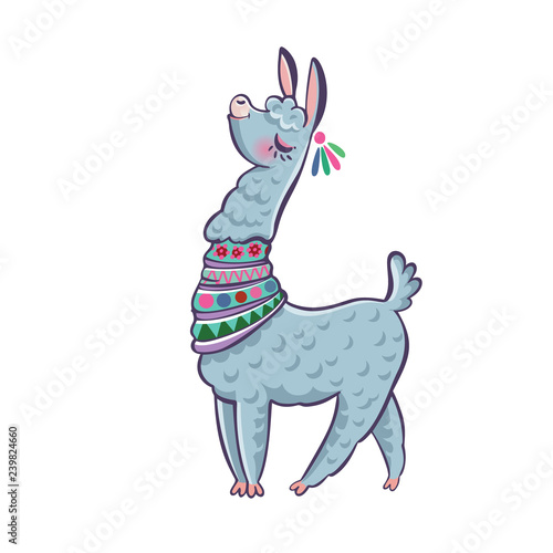 Llama cartoon alpaca. Llama animal vector isolated illustration. Design for card, sticker, fabric textile, t-shirt. Children, child of modern trendy style