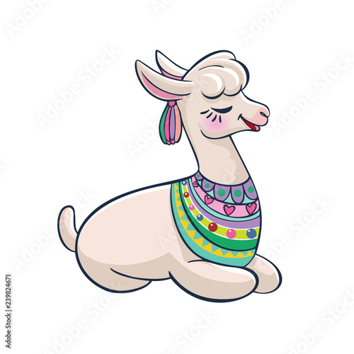 Llama cartoon alpaca. Llama animal vector isolated illustration. Design for card, sticker, fabric textile, t-shirt. Children, child of modern trendy style
