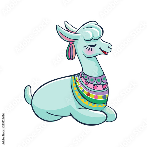 Llama cartoon alpaca. Llama animal vector isolated illustration. Design for card, sticker, fabric textile, t-shirt. Children, child of modern trendy style