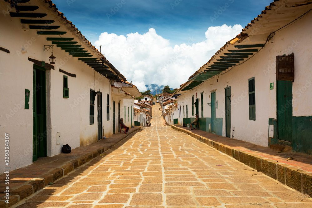 Pavement road in the village of Barichara, Colombia