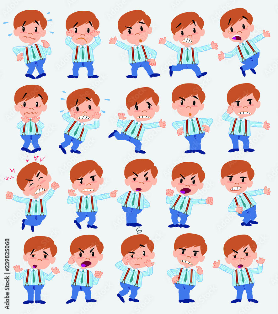 Cartoon character businessman in casual style. Set with different postures, attitudes and poses, always in negative attitude, doing different activities in vector vector illustrations. Cartoon character businessman in casual style. Set with different postures, attitudes and poses, always in negative attitude, doing different activities in vector vector illustrations.
