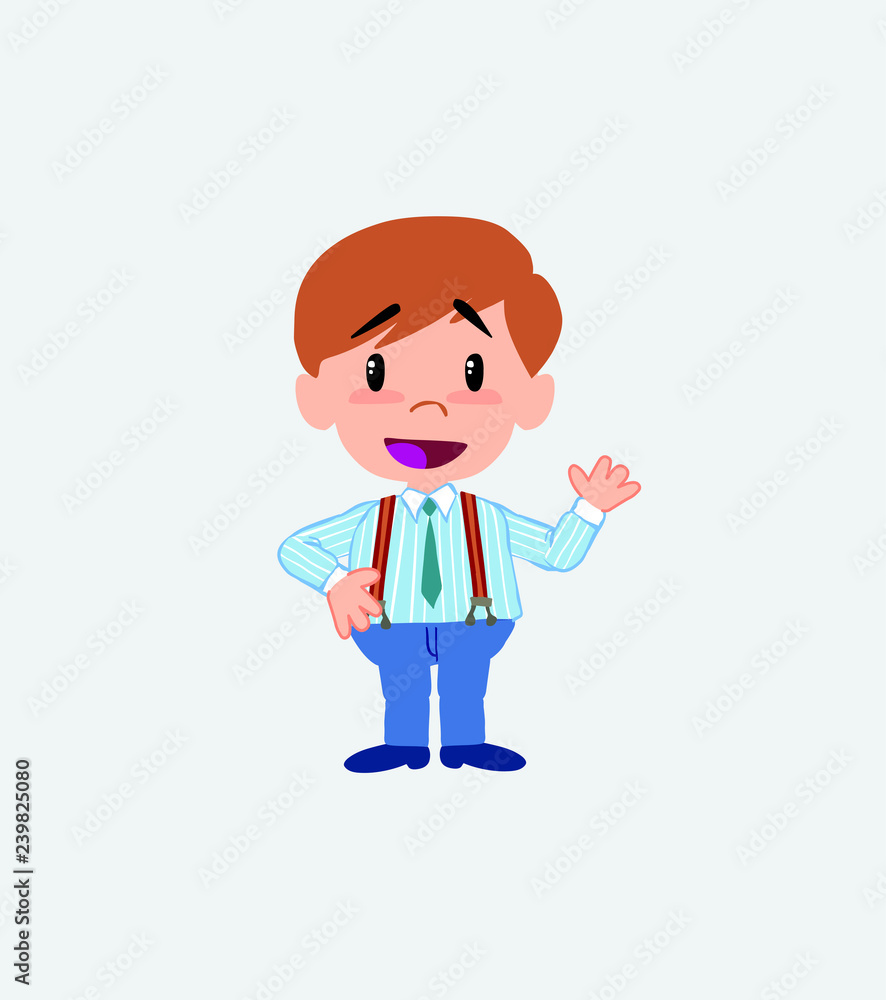 Businessman in casual style waving, happy.