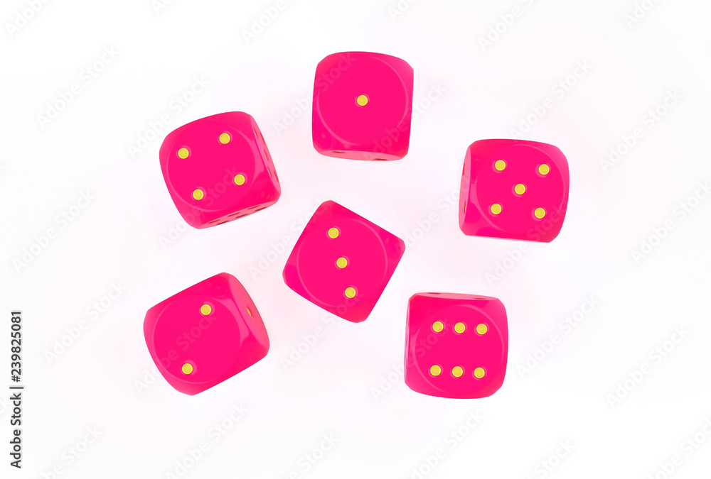 realistic game dice icon in flight closeup isolated on white background. Casino gambling design template for app, web, infographics, advertising, mock up etc. 3d illustration
