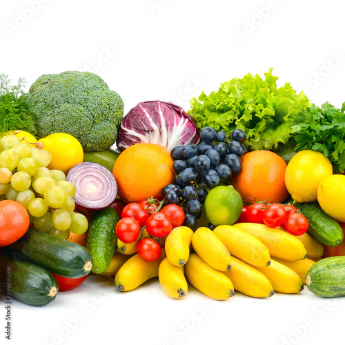 Large assortment vegetables and fruits isolated on white