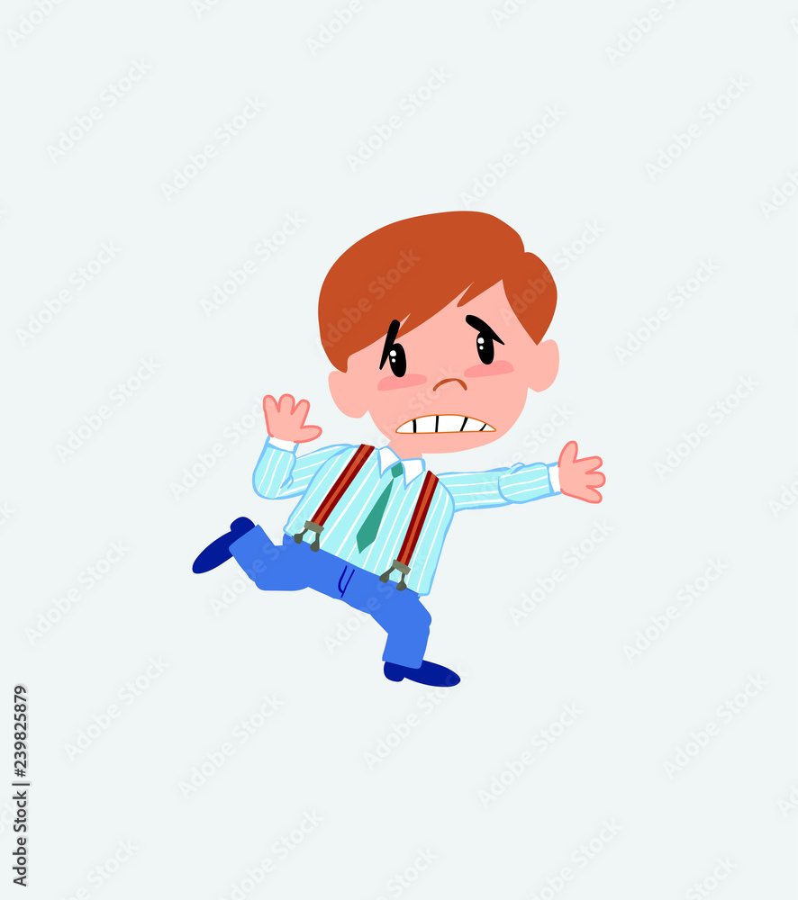 Businessman in casual style runs alarmed.