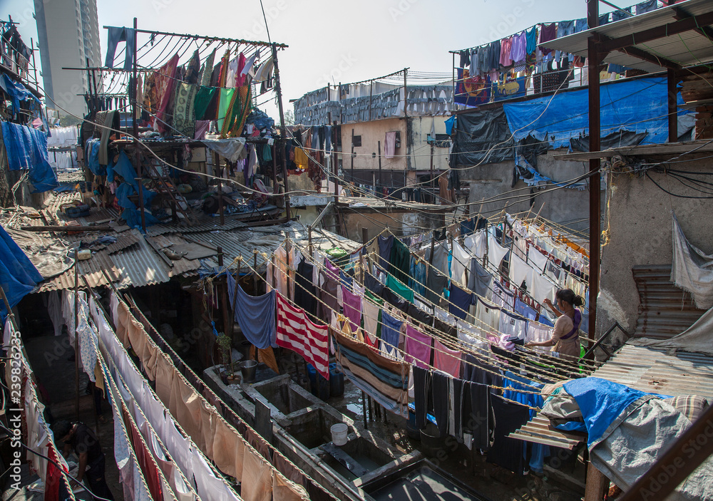 The huge outdoor laundry.Mumbai.India.26-01-2018.Thousands of articles are washed, dried and ironed every day.