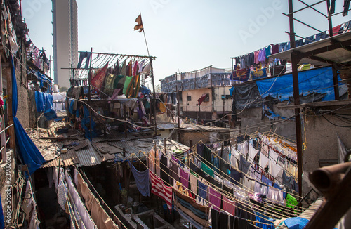 The huge outdoor laundry.Mumbai.India.26-01-2018.Thousands of articles are washed, dried and ironed every day.