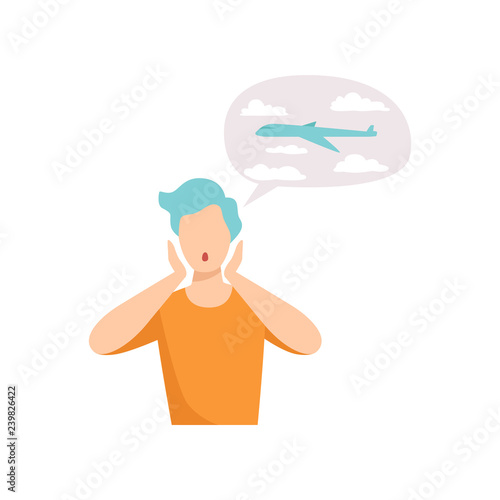 Man suffering from aerophobia mental disorder, psychiatric, psychological problem vector Illustration